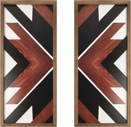 Vista 10 de 2 piezas de decoración de pared azteca con marco de madera, arte de pared occidental de madera de 20.9 x 9.8 pulgadas, decoración rústica del hogar