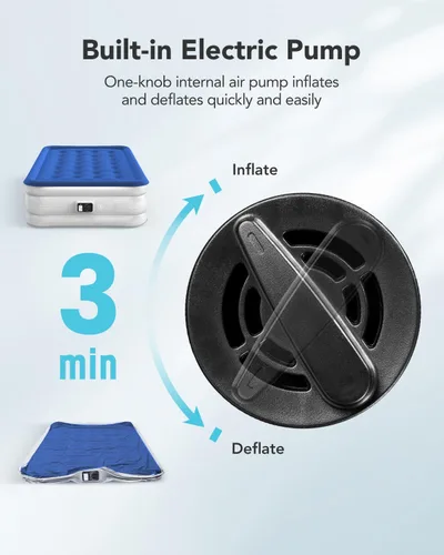 Vista 2 de iDOO - Colchón de aire tamaño matrimonial con bomba integrada, colchón inflable mejorado, ideal para campamento en casa y como cama de invitados