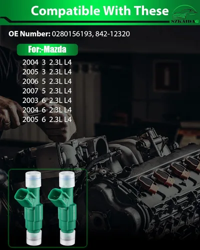 Vista 2 de 0280156193 2.3L L4 para Mazda, juego de 4 inyectores de combustible compatibles con: Mazda 3, Mazda 5, Mazda 6, 2003, 2004, 2005, 2006, 2007