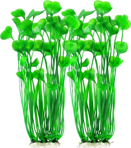 MyLifeUNIT Plantas de plástico para pecera, paquete de 2 plantas artificiales de acuario altas para decoración de peceras, 15.75 pulgadas (verde)