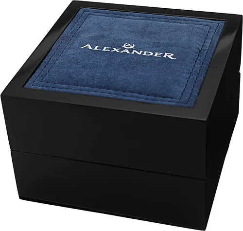 Vista 3 de Alexander Reloj analógico de cuarzo para hombre con correa A103-01, NegroPlata, Correa