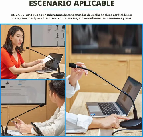 Vista 7 de BOYA Micrófono de condensador para escritorio y podio, micrófono de cuello de cisne bi-fold de 18 pulgadas con botón de silencio e indicador LED