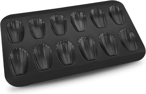 Madeleines 12 Cavity Madeleine Baking Mould Carbon Steel with Non-Stick Coating for Oven Baking Chocolate Brownies Biscuits, Black