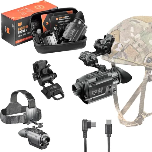 Vista 10 de Monocular de visión nocturna Nightfox Prowl - Gafas de visión nocturna, montaje en cabeza o casco, 1 NVG de aumento, grabación de video de 1080p