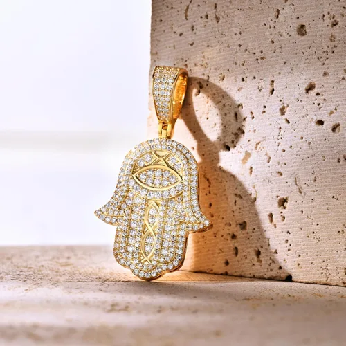 Vista 5 de Collar con colgante de mano Hamsa chapado en oro real de 18 quilates o blanco con dije de mano de Hamsa, protección de buena suerte, cadena