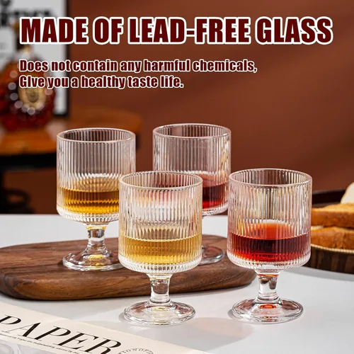 Vista 5 de Juego de 12 copas de vino vintage, copas de agua de vidrio estilo origami de 8 onzas, copas de cóctel con tallo con patrón único en relieve, copas