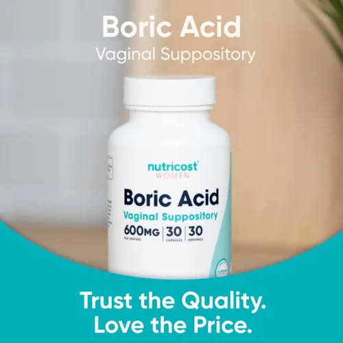 Vista 5 de Nutricost Ácido bórico de 600 mg, 30 cápsulas - Supositorio vaginal - Sin OMG - para mujeres