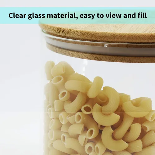 Vista 5 de Frasco para guardar alimentos 77L de vidrio para alimentos con tapa de bambú con cierre hermético, diseño moderno, frasco para guardar alimentos