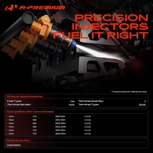 Vista 2 de A-Premium Inyectores de combustible compatibles con Volvo C70 1999-2004 S60 2001-2004 S80 2004-2006 V70 1999-2004 2.3L 2.5L, gas, juego de 5