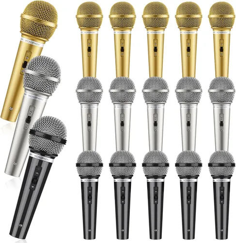 Vista 9 de Facmogu Juego de 3 micrófonos falsos, micrófono de plástico multicolor para disfraz de karaoke, accesorios de micrófono para Halloween, Navidad