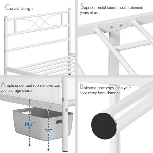 Vista 17 de Yaheetech Base de cama de metal individual, base de cama con plataforma, base de colchón con cabecera y estribo de diseño curvo, soporte resistente