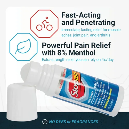 Vista 3 de Stopain Set combinado de alivio del dolor (gel, roll-on y aerosol) fabricado en Estados Unidos, máxima fuerza de acción rápida con MSM, glucosamina