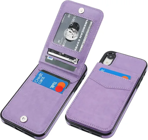 Vista 10 de KIHUWEY Funda compatible con iPhone XR con soporte para tarjeta de crédito, cierre magnético de cuero de alta calidad, resistente funda protectora