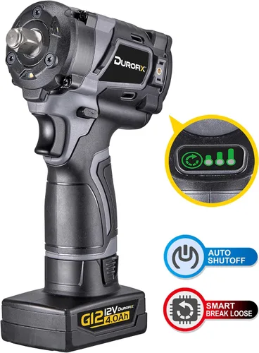 Vista 2 de Durofix RI12184-4-P2G Serie G12 Llave de impacto inalámbrica de 12 V sin escobillas de 1/2 pulgada con 2 baterías, máximo 400 ft-b, apagado