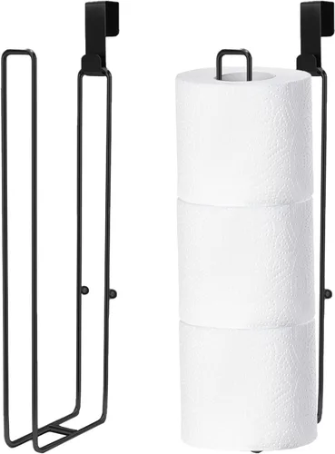 Vista 10 de Soporte de papel higiénico negro con almacenamiento extra de 3 rollos de papel higiénico, soporte de pared para colocar sobre el tanque, soporte 1