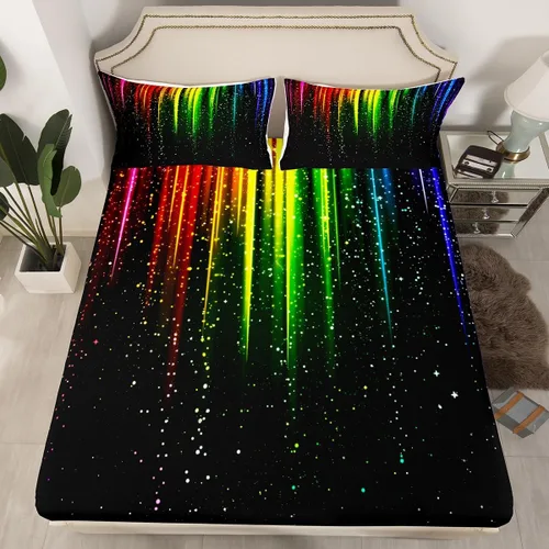 Vista 10 de Manfei Sábana bajera ajustable de flor de melocotón, tamaño Queen, funda de cama de gnomo de primavera con 2 fundas de almohada, juego de ropa