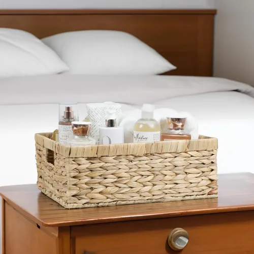 Vista 4 de Cestas de mimbre, cestas para organizar, cesta tejida de ratán para almacenamiento, contenedores organizadores con asas integradas, cesta de Jacinto