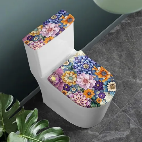 Vista 129 de Flashideas Juego de cubierta para tanque y tapa de inodoro con estampados de patas de perro coloridas - Elástico, se adapta a la mayoría de tanques