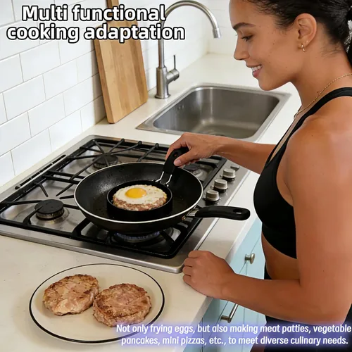 Vista 6 de Stainless Steel Egg Rings 3.5 Inch for Pancakes, Non-Stick Egg Mold with Silicone Handle, No-Leak Breakfast Round Mold for Frying Eggs, English