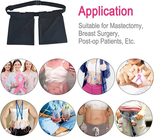 Vista 7 de Soporte de drenaje para mastectomía, bolsa de abdominoplastia, bolsillos de drenaje, cinturón para cirugía de cáncer de mama, bombillas de drenaje