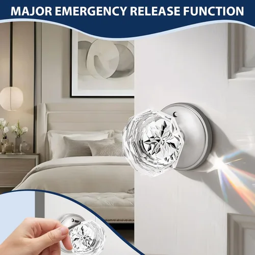 Vista 5 de Orger Paquete de 6 pomos de puerta de privacidad, manijas de puerta de vidrio transparente con acabado de níquel satinado, manijas de puerta