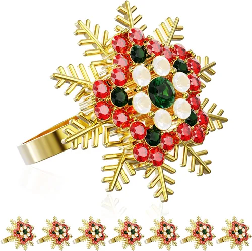 Vista 21 de ZeeDix Juego de 6 servilleteros de corona de Navidad, servilleteros de Navidad para servilletas de tela, servilleteros de Navidad para Acción