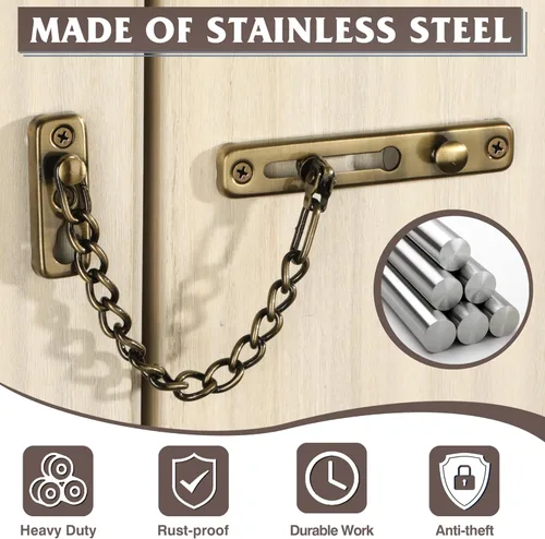 Vista 7 de Cierre de puerta con cadena de Alise, cerraduras de cadena de puerta con resorte de seguridad y cierre antirrobo, cerraduras de cadena para puerta