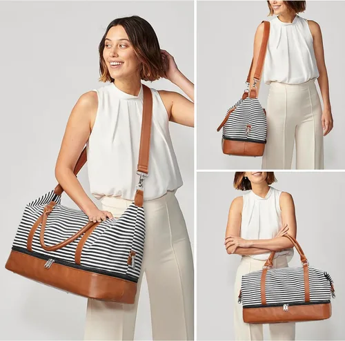 Vista 7 de S-ZONE - Bolso de mano de lona para mujer con correa de cuero sintética