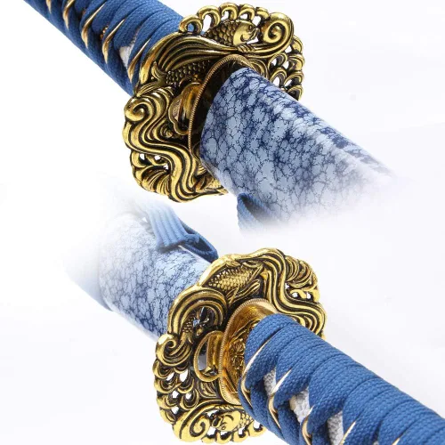 Vista 4 de Espada Katana real afilada: las espadas samuráis japonesas son un regalo único para hombres. La hoja de espada de acero de alto carbono de espiga