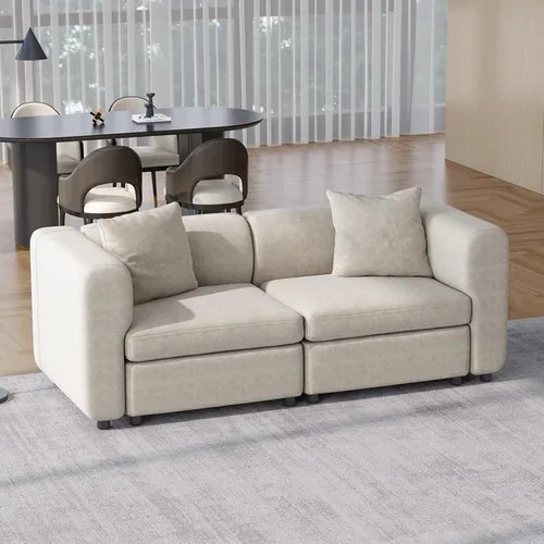 Vista 46 de Guyii Sofá modular de terciopelo, moderno sofá de 4 plazas de gran tamaño con 3 almohadas y reposapiés de almacenamiento, sofá convertible de 115.74