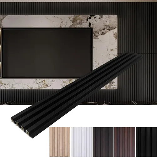 Vista 9 de Yutianli Panel de pared de listones 3D WPC parrilla para paredes, paquete de 6 paneles de madera con textura de nogal, panel compuesto de plástico