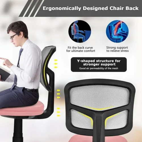Vista 15 de Silla de trabajo ergonómica tapizada sin brazos, silla de oficina de malla ajustable en altura ajustable, silla de escritorio para computadora