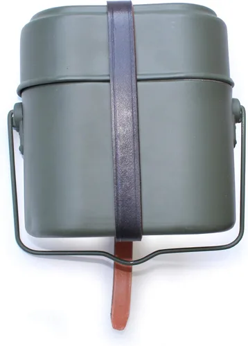 Vista 2 de ANQIAO Green Collectibles WWII WW2 German M31 Mess Kit de lata con correa de cuero 3 piezas en 1