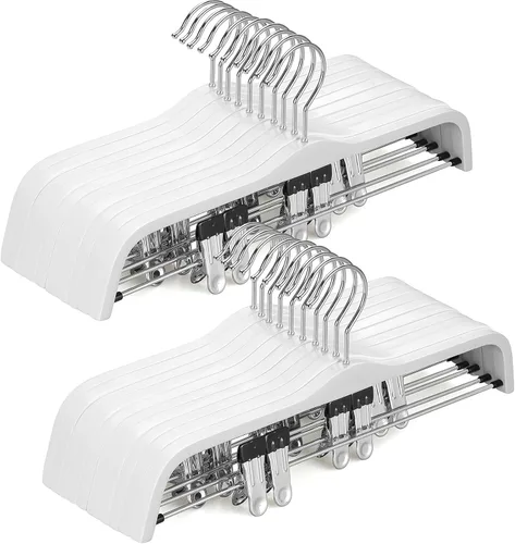 Vista 6 de TOPIA HANGER Perchas de madera para pantalones, perchas delgadas de madera natural para faldas con gancho antioxidante y clips de metal ajustables