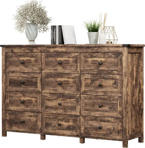 Vista 21 de Xixini - Cómoda para dormitorio con 5 cajones, cómoda alta de madera, organizador moderno de ropa estilo granja, gabinete de almacenamiento con asas