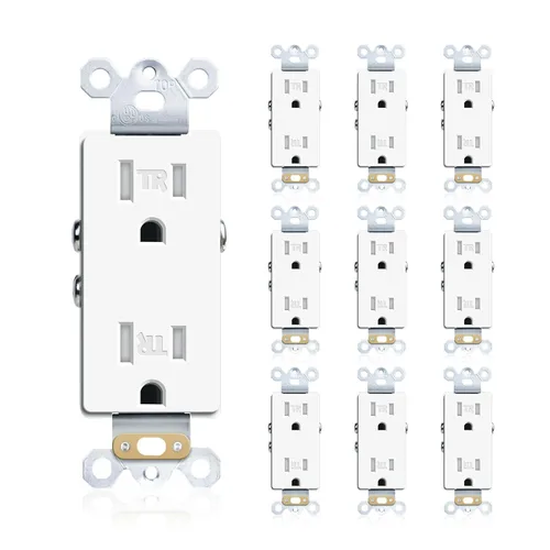 Vista 10 de Toma eléctrica decorativa de 15 A, receptáculo dúplex de grado residencial estándar, resistente a manipulaciones, 2 polos y 3 cables, autoconexión a