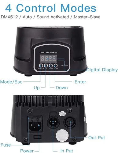 Vista 3 de BETOPPER Luces de DJ con cabezal móvil, mini luces de escenario RGBW, cabezal móvil, luces de discoteca DMX activadas por sonido, mini cabezales