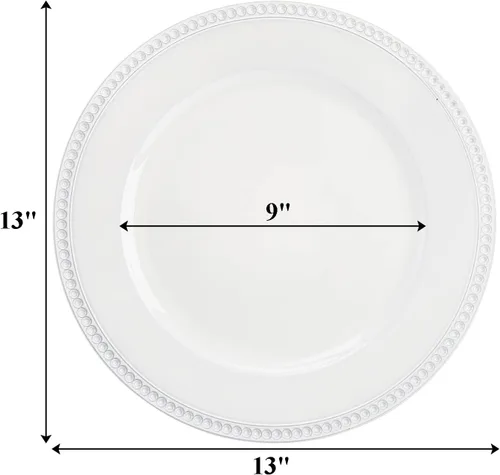 Vista 2 de Okllen Paquete de 12 platos de carga redondos de plástico, cargadores de cena de 13 pulgadas, platos decorativos con borde de cuentas, platos