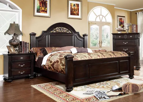 Vista 2 de Furniture of America Malierd d - Juego de cama tradicional de 3 piezas con 2 mesitas de noche, King, nogal oscuro Marrón oscuro