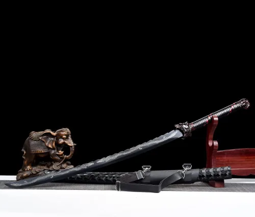 Vista 4 de BJDJ Katana Sword Samurai - Katanas de metal real Quantang Samurai pulido a mano, mango de cabeza de tigre afilado y dominante que puede cortar