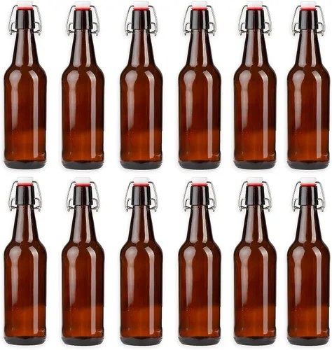 Vista 9 de Ilyapa Botellas de vidrio de 16 onzas con tapa abatible, color ámbar, paquete de 12 con tapa hermética, para elaboración casera, kombucha