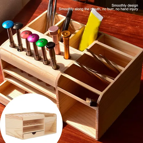 Vista 2 de Caja de herramientas de artesanía de madera, caja de piezas de herramientas clasificadas de madera sintética cepillo de almacenamiento organizador