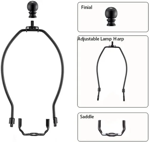 Vista 4 de Soporte de arpa de lámpara negro de 8 pulgadas con remates de lámpara y base de sillín estándar, 1 juego de soporte desmontable para pantalla