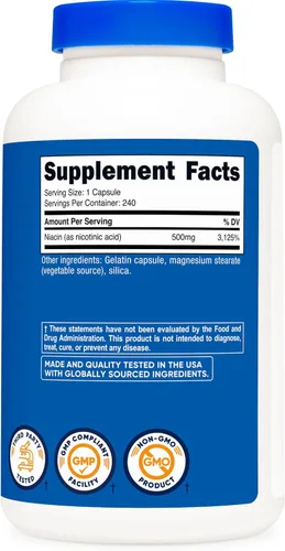 Vista 5 de Suplemento Nutricost Niacina de vitamina B3, 0,018 oz, en 240 cápsulas, 1 botella, 1