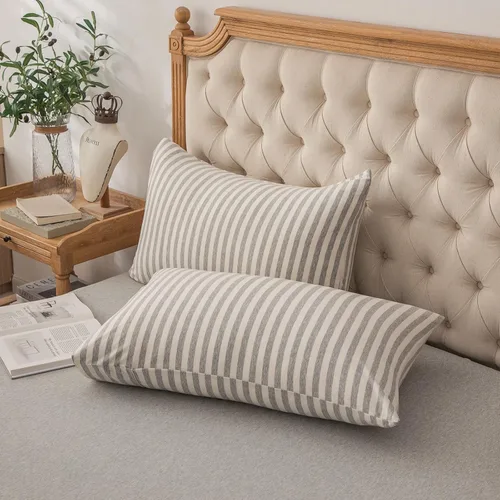 Vista 6 de PURE ERA Fundas de almohada de punto jersey 100% algodón tipo camiseta, súper suaves, cómodas, transpirables, juego de 2, estándar 20" x 26", rayas