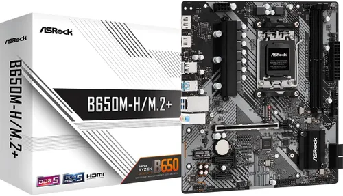 ASRock Placa base B650M-HM.2+ AMD AM5 Micro-ATX, soporta procesadores AMD Ryzen serie 9000/8000/7000, DDR5 6400+ (OC), PCIe 5.0 M.2, Gigabit LAN,