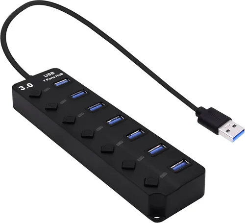 Vista 9 de Hub USB 3.0 de 4 puertos multifuncional 1 a 4 divisor de transferencia de datos de 5 Gbps USB 3.0 extensor con interruptores de alimentación LED