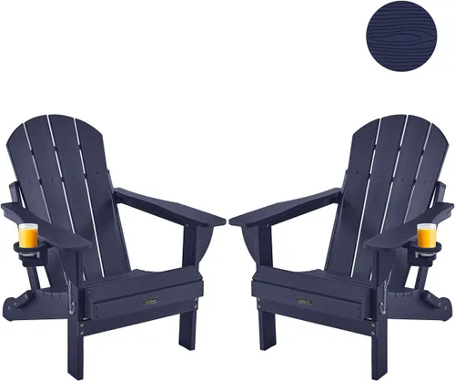 Vista 15 de Ciokea Silla Adirondack plegable con textura de madera, silla Adirondack para patio, resistente a la intemperie, silla de plástico para hoguera