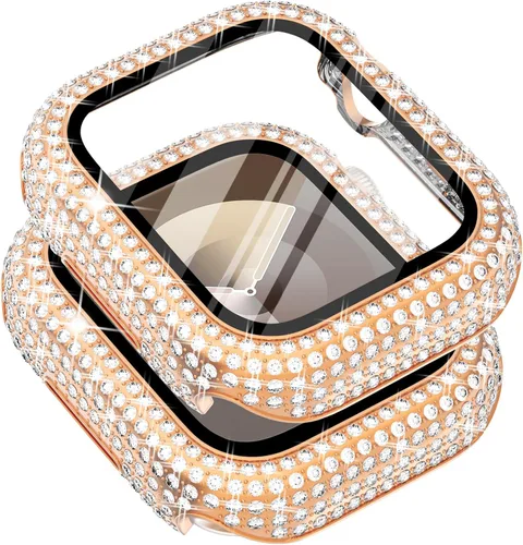 Vista 30 de Surace - Carcasa compatible con Apple Watch de 1.65 pulgadas con protector de pantalla de cristal templado, diseño brillante con 300 diamantes