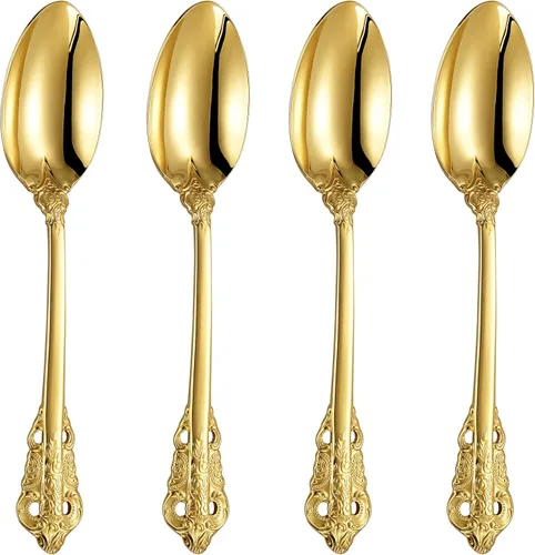 KEAWELL Cuchara de lujo para cena, juego de 4, cucharadas de acero inoxidable 18/10, juego de cucharas de cubiertos, pulido con espejo, 7.8 pulgadas